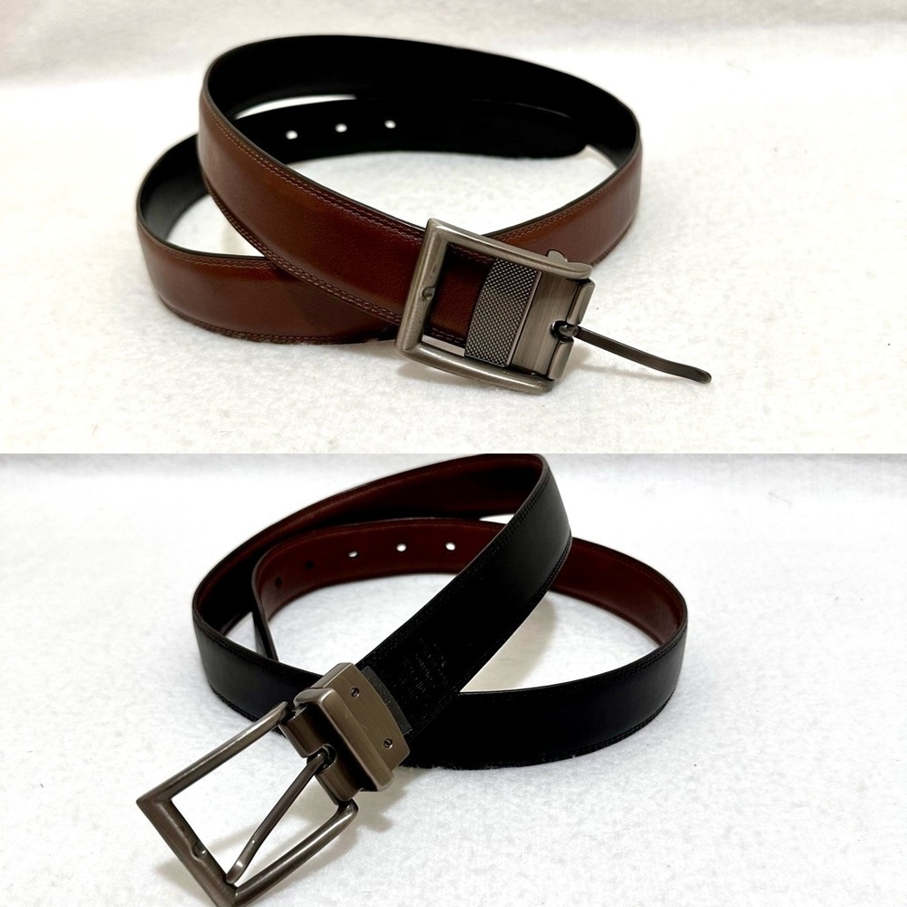 Men’s reversible black brown full grain cowhide belt, pewter buckle, size 38‌‌‌‍